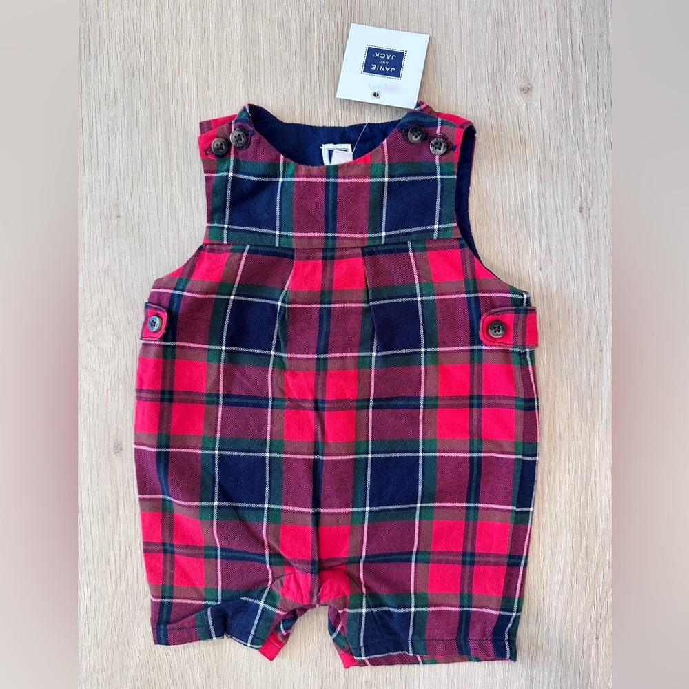 NWT Janie and Jack Plaid Romper 0-3 months